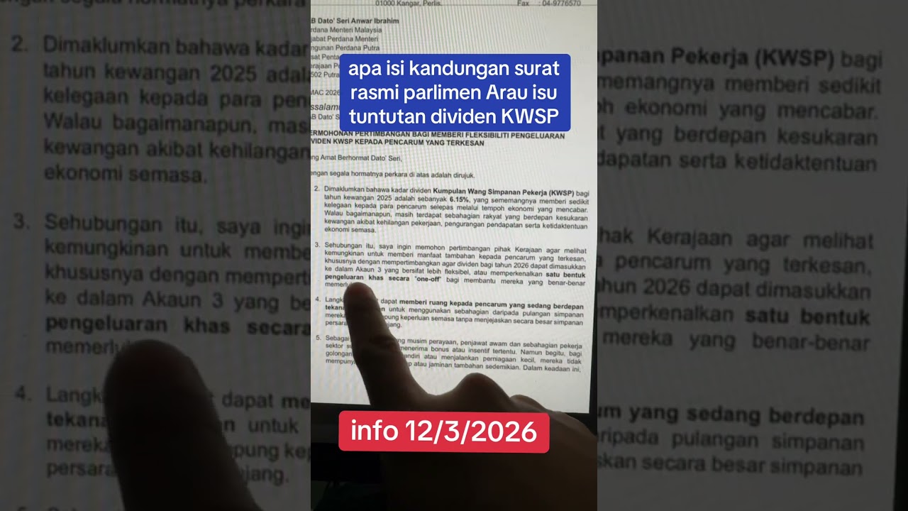 apa isi kandungan surat Parlimen Arau isu dividen KWSP sebenarnya?