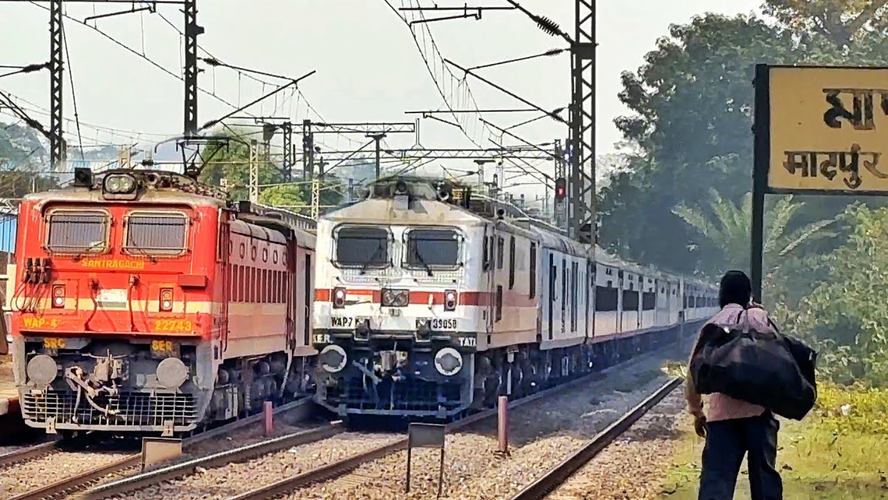 Dangerous Train Race 😨😱 WAP7 Mumbai mail Parallely overtaking EMU+Amritsar mail+Duronto+Rajdhani- IR