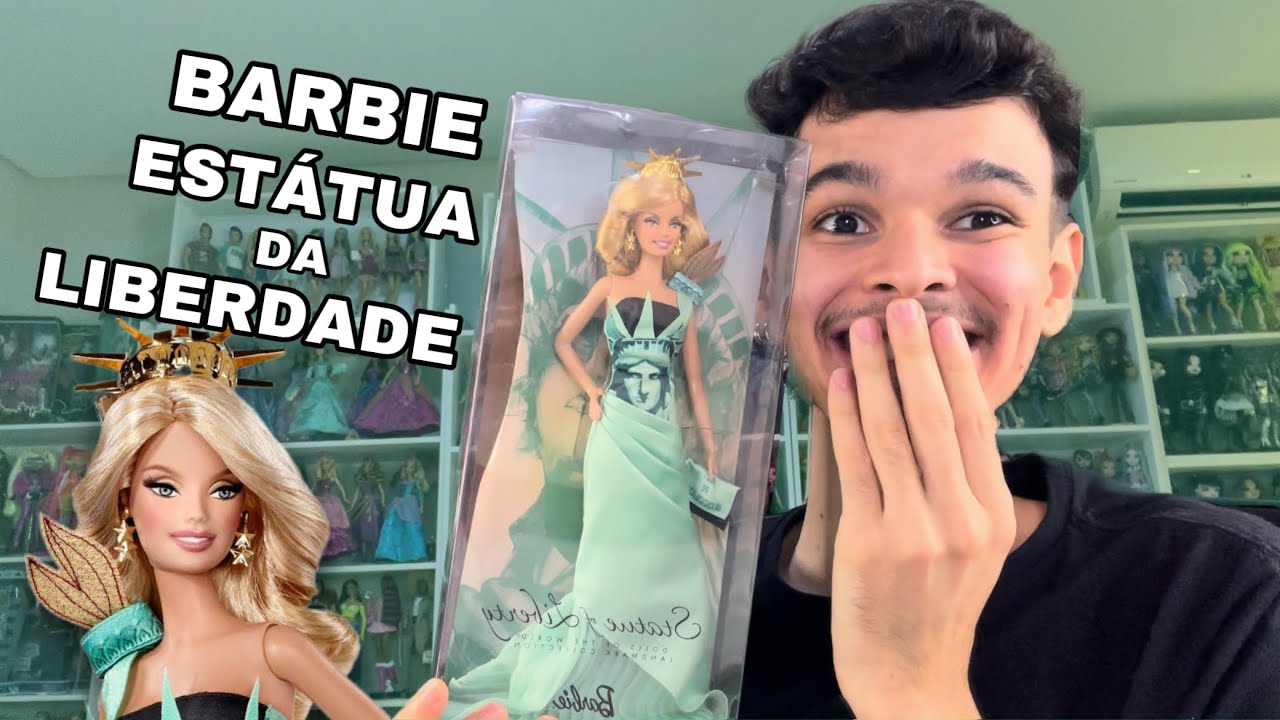 ganhei a barbie estátua da liberdade 🗽- ajustando ela na caixa 📦