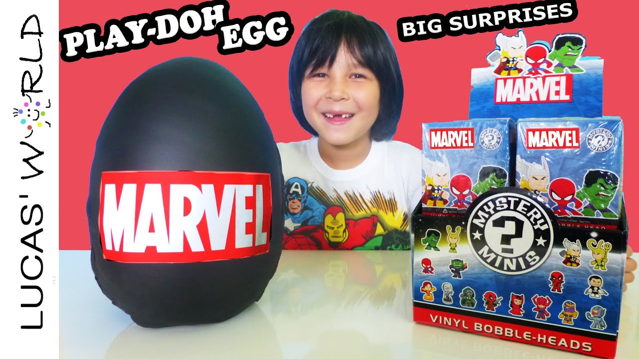 Giant MARVEL Play-Doh Surprise Egg with Super Heroes Blind Bags, FUNKO Mystery Figure Boxes & Toys