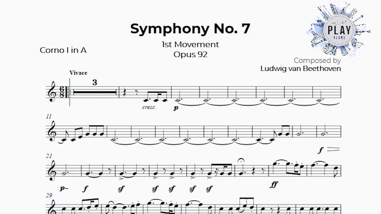 Play-Along for HORN: Beethoven's 7th SYMPHONY (1st Mov.)😍🔝📲 No metronome & dif.tempos (description)
