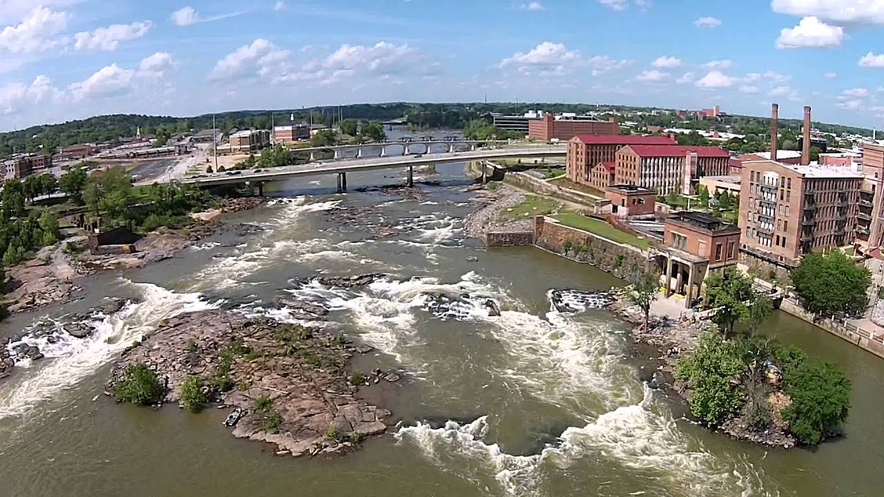 Aerial of the Chattahoochee River, Whitewater, Columbus, Georgia