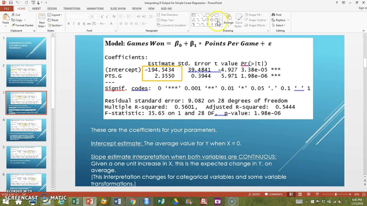 Interpreting R Output For Simple Linear Regression Part 1