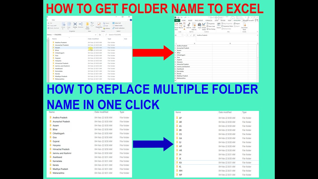 HOW TO GET MULTIPLE FOLDER OR NAME IN EXCEL & HOW TO REPLACE MULTIPLE FOLDER OR FILE NAME