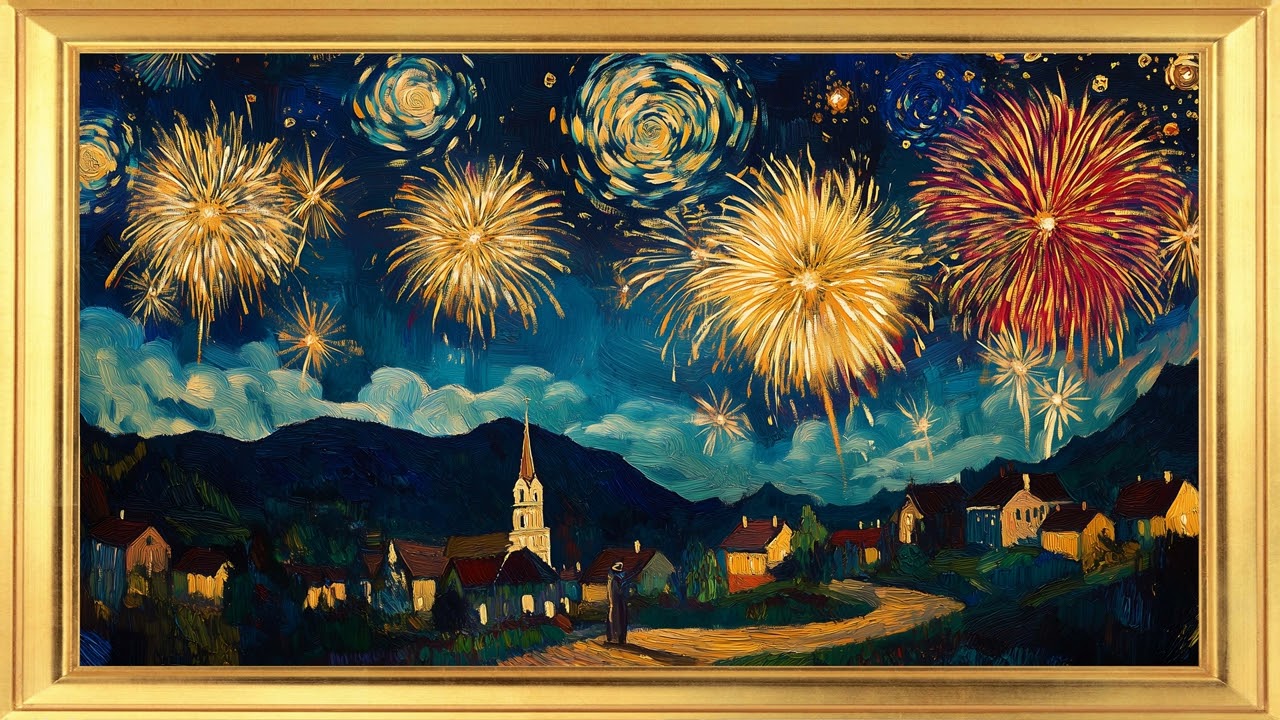 Van Gogh Fireworks Frame TV Art | Vibrant Celebration 4K UHD Wall Art Screensaver Festive Wallpaper