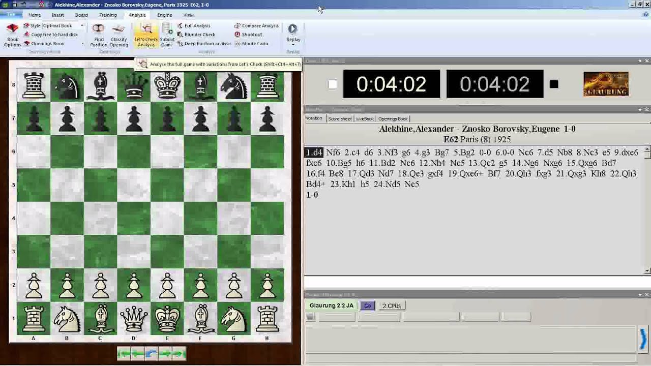 Fritz13 - analyzing complete games using the 