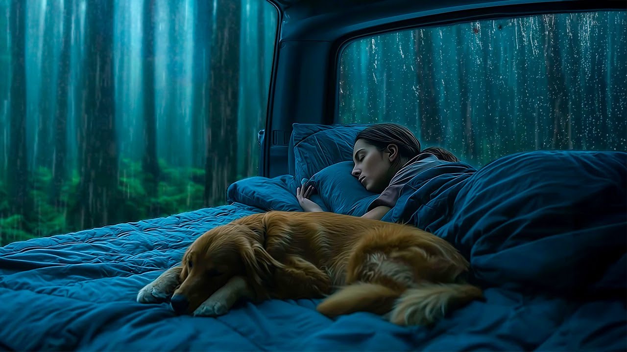 Fall Asleep in 3 Minutes with Heavy Rain and Powerful Thunderstorm on a Car in Night Forest