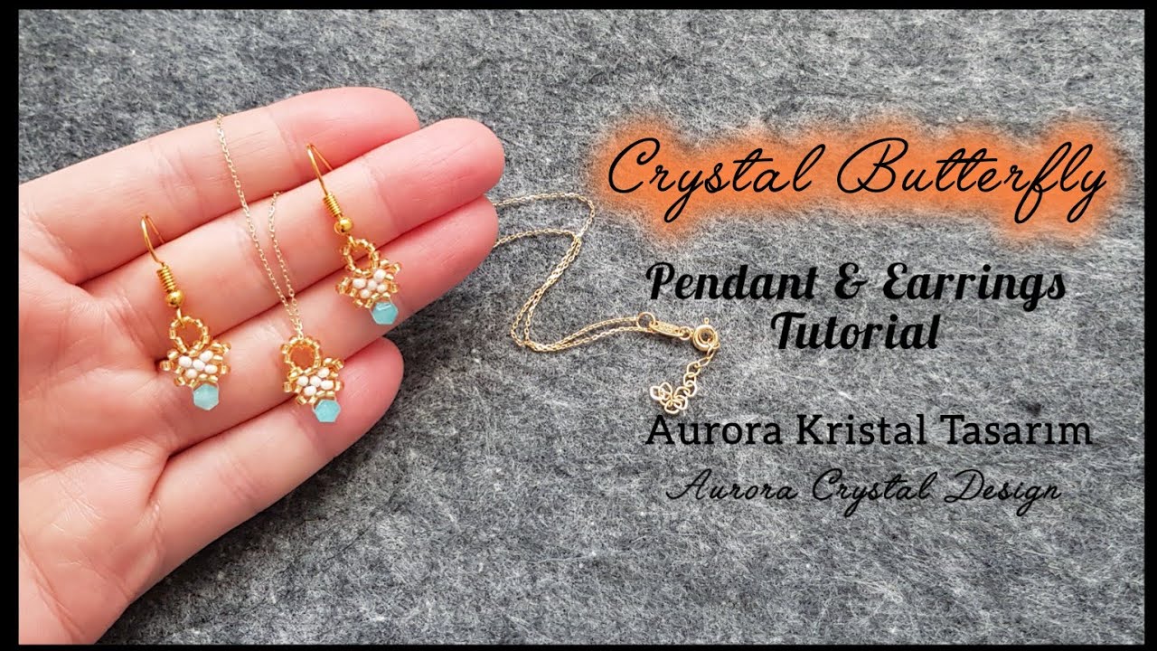 Kelebek küpe ve kolye ucu yapımı. Crystal butterfly earrings pendant making. Beads jewelry tutorial.