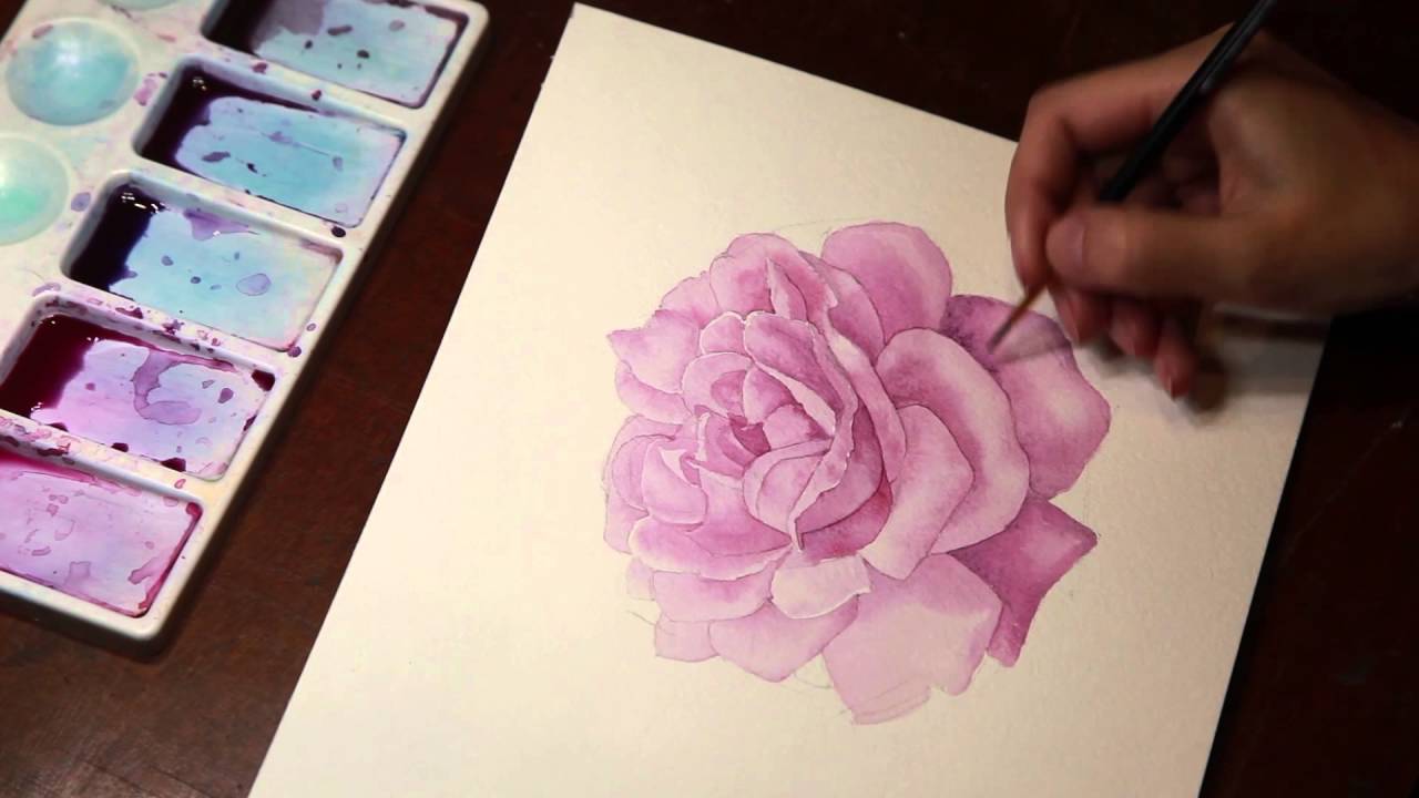 Drawing a rose watercolor. Artist Tatiana Nicolaeva