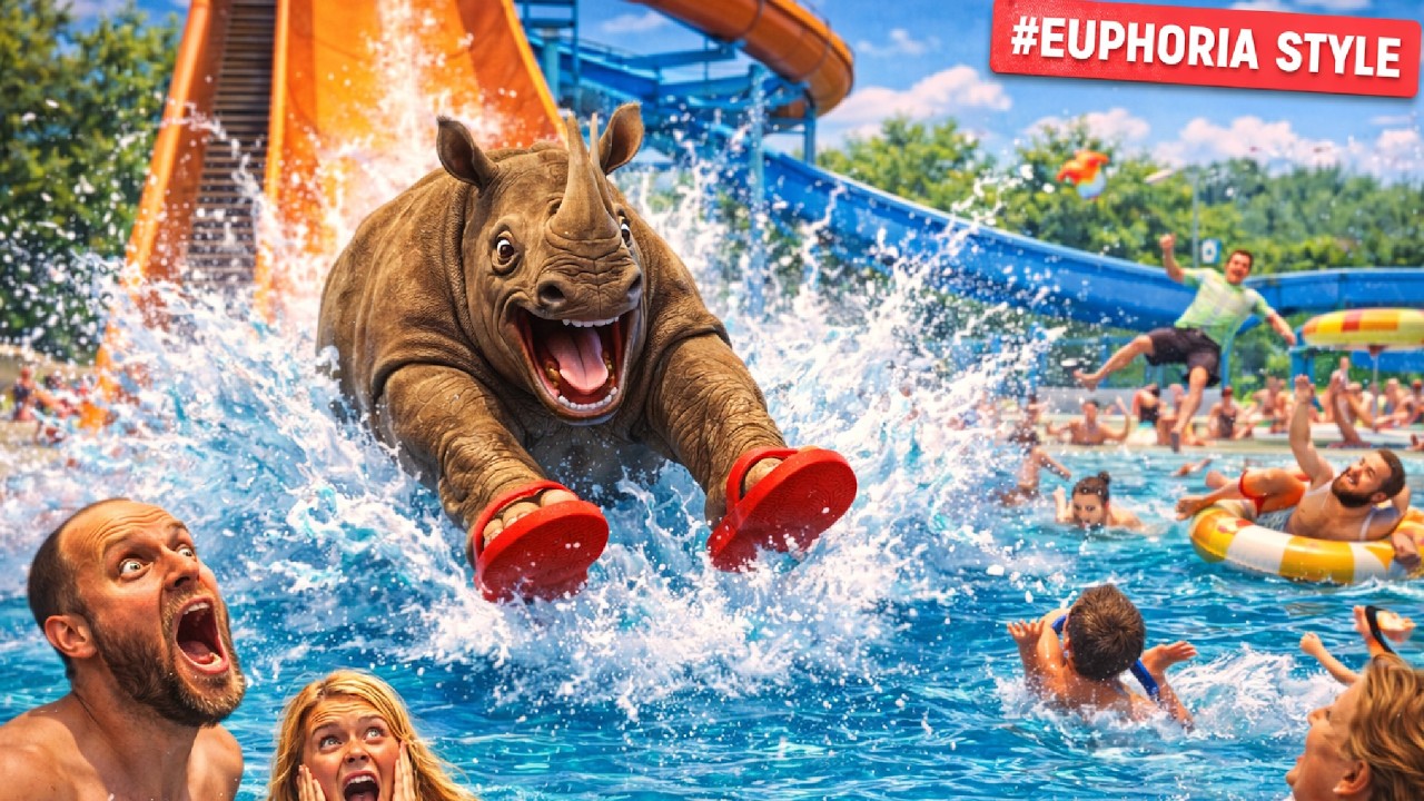 🦏 Brown Rhino in Red Flip-Flops – Water Chaos, Ragdolls & Fun Physics Moments (4K)