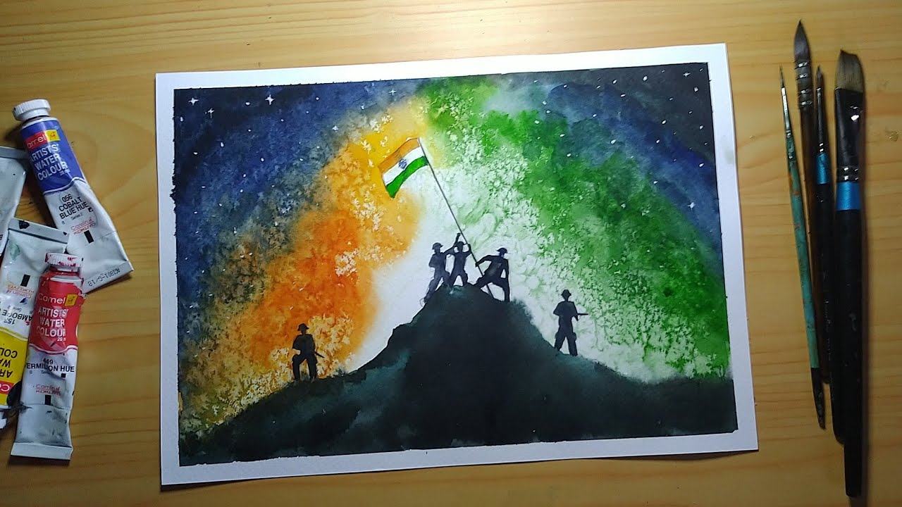 Independence day painting in watercolor for beginners