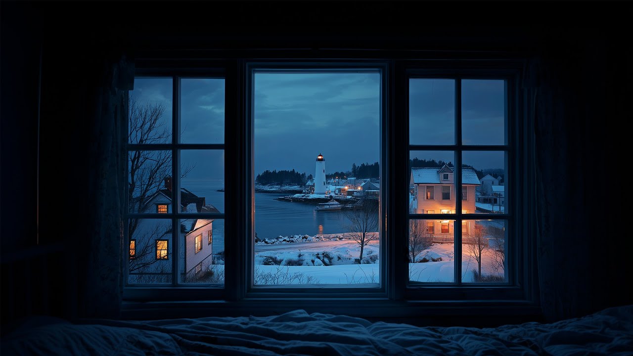 Relaxing Blue Hour Maine Snowfall❄️Cozy Winter Ambience For Reading, Sleeping, Projectors, Etc.