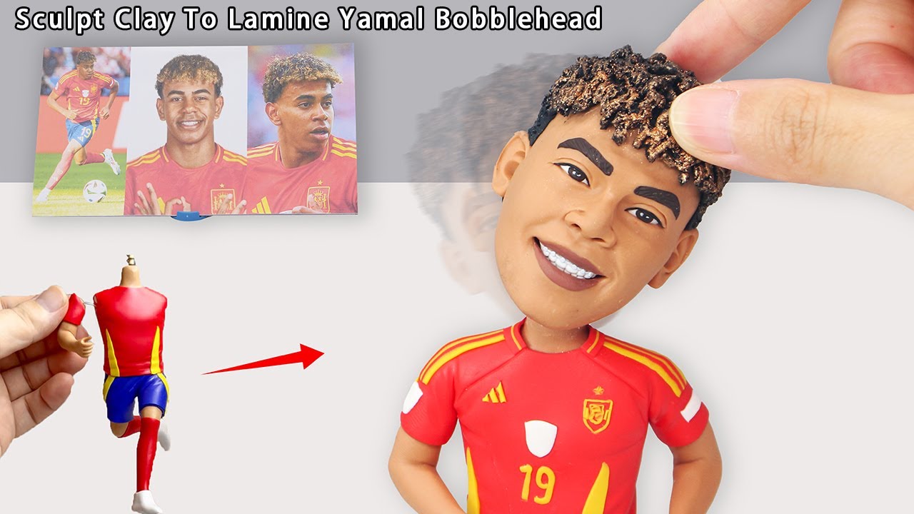 Handmade Sculpt Lamine Yamal Figures From Polymer Clay - Euro 2024 Champion Spain Soccer Star Crafts
