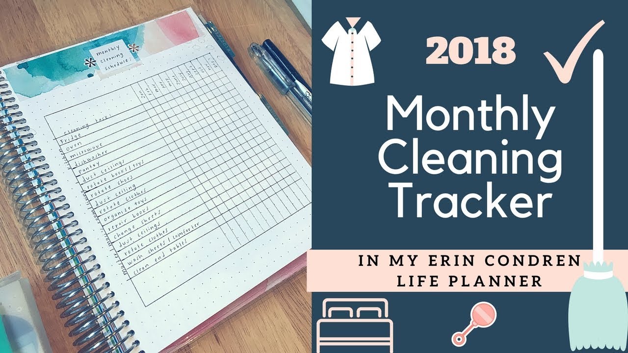 2018 Cleaning Tracker | Erin Condren Life Planner Dot Grid Pages |