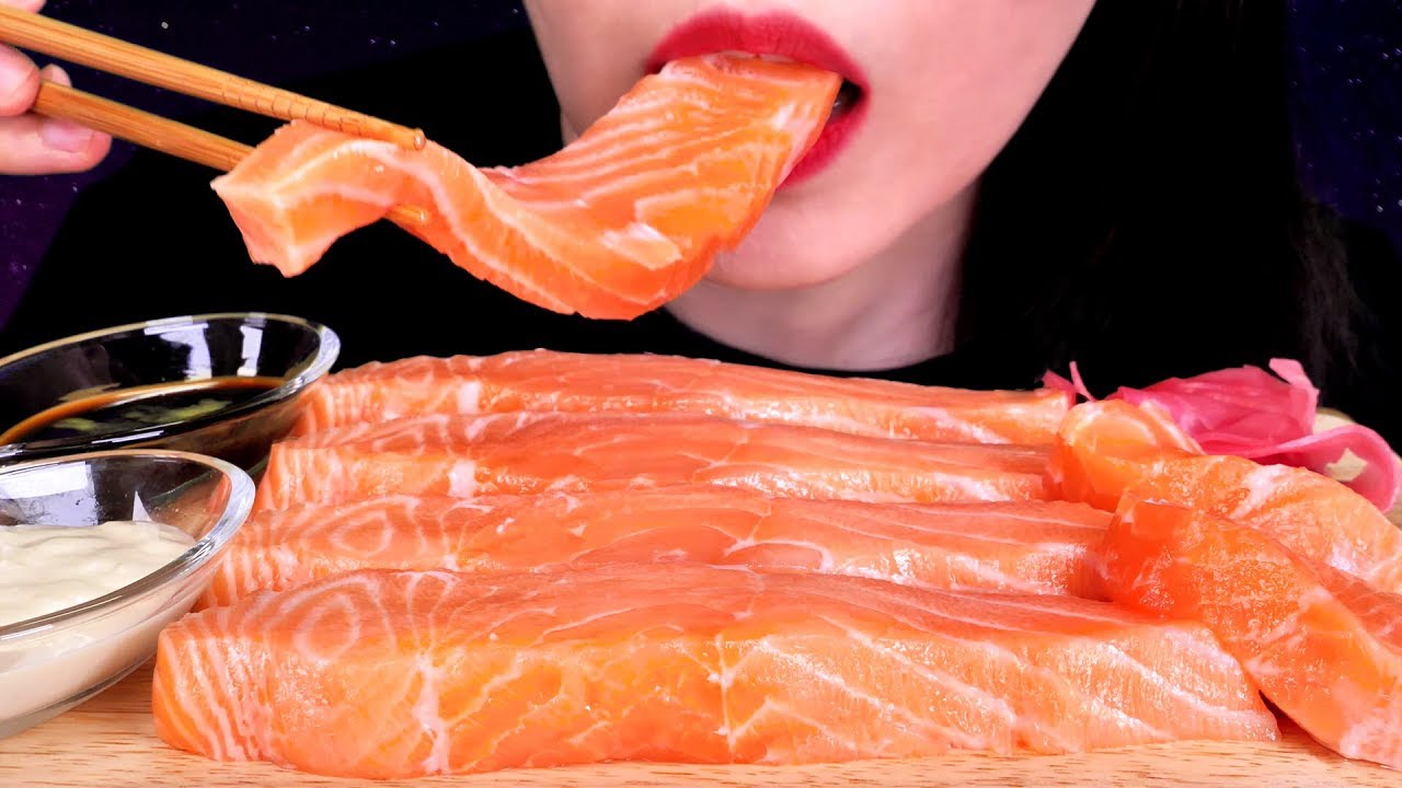ASMR SALMON SASHIMI 咀嚼音サーモン 연어회 먹방 MUKBANG No Talking EATING SOUNDS