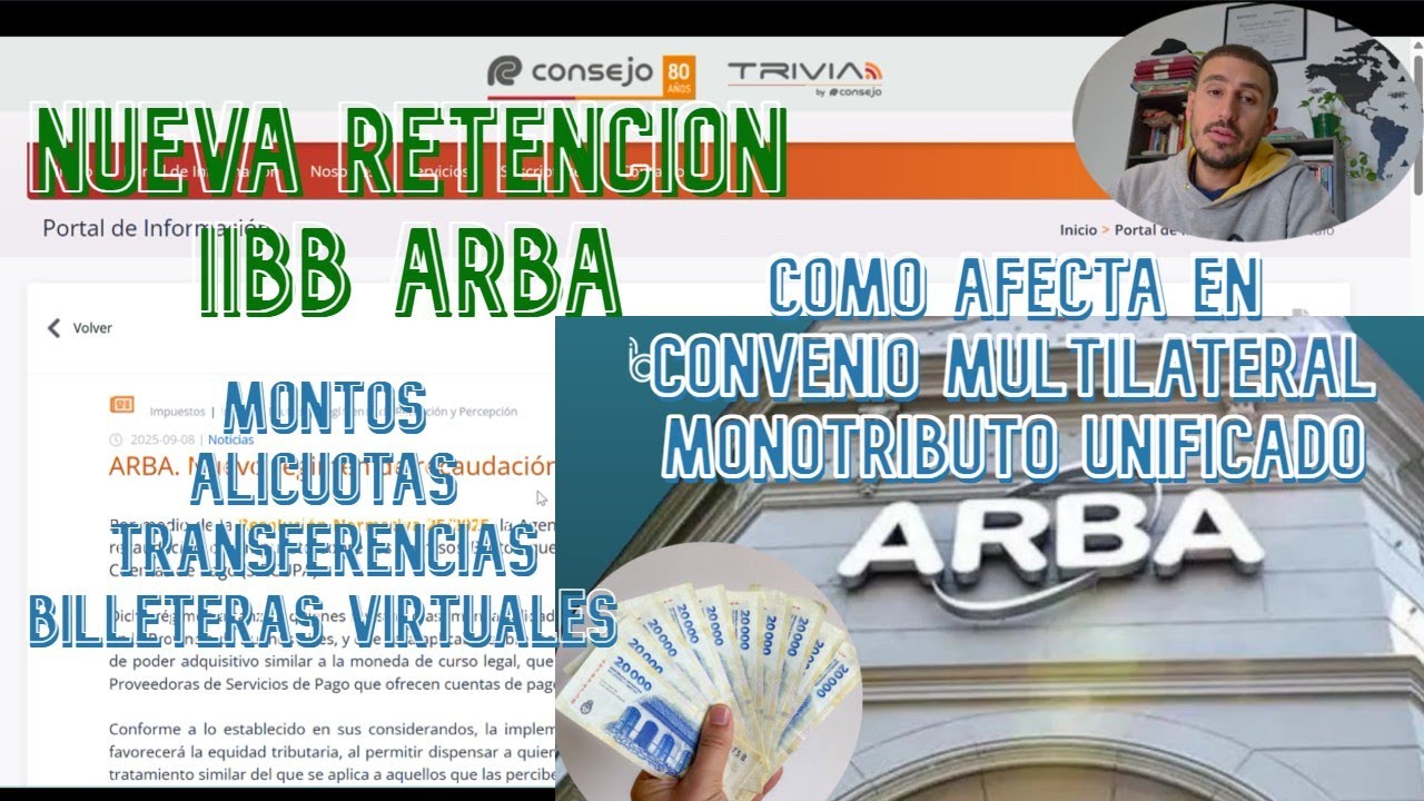 ARBA Retencion Ingresos Brutos en Billeteras Virtuales. Monotributo Unificado, Convenio Multilateral