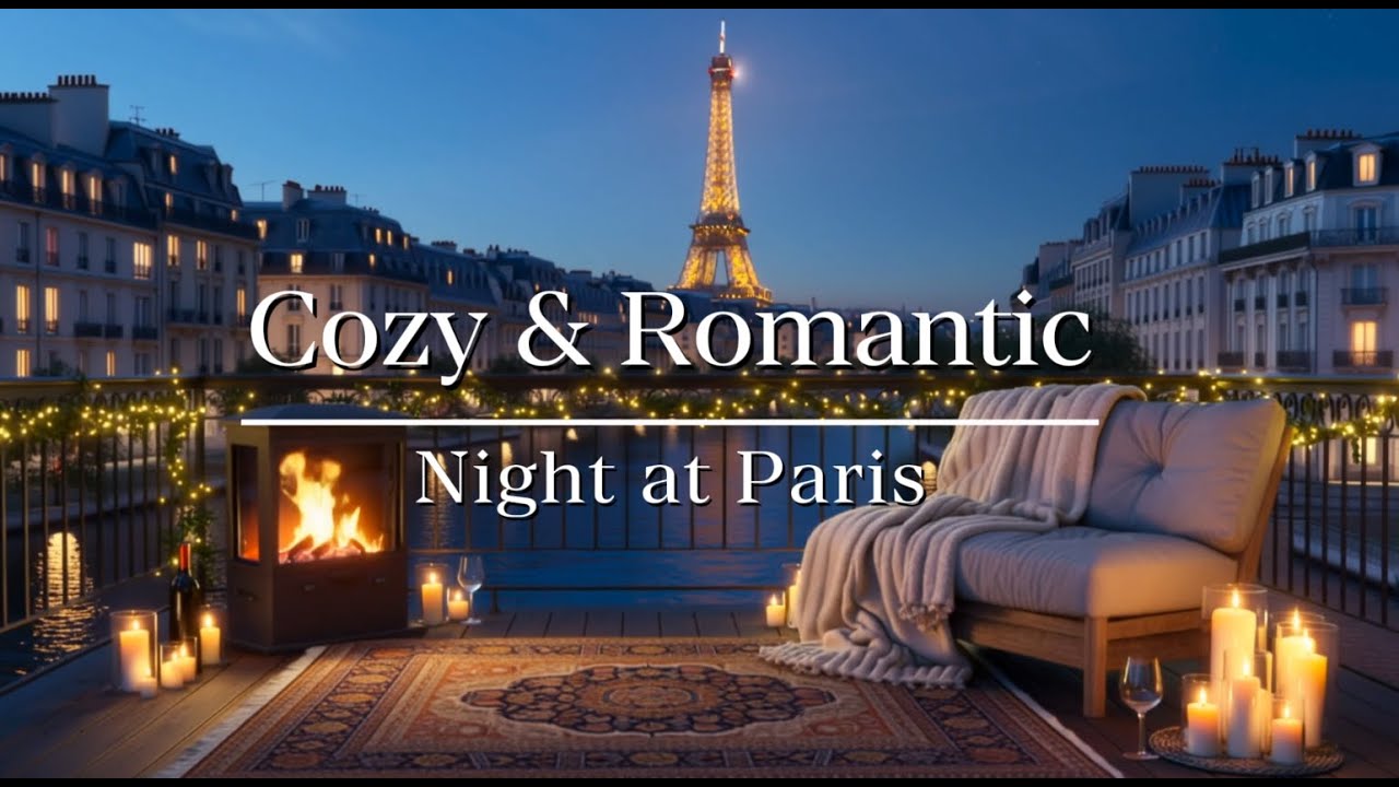 Night in Paris 🇫🇷 Romantic Jazz by the Seine | Cozy Fireplace & Candlelight Ambience