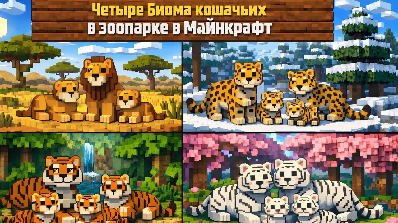 Четыре биома кошачьих в зоопарке в Майнкрафт🦁🐆🐅🌴🌲🌳🌱🏔️🏞️
