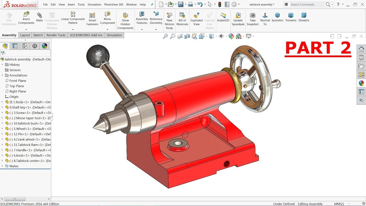 Solidworks tutorial Design of lathe tailstock part 2