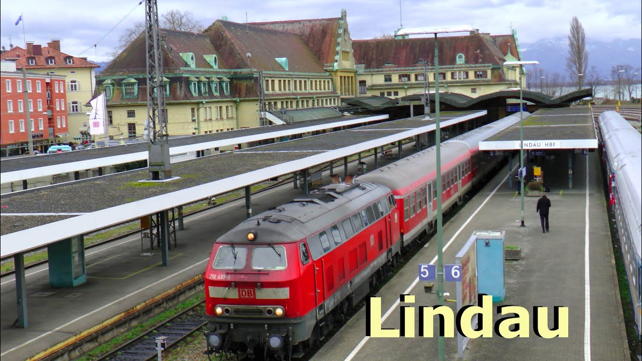 Hauptbahnhof Lindau HBF am Bodensee - Central Station, Züge + Gebäude, Trains + Buildings