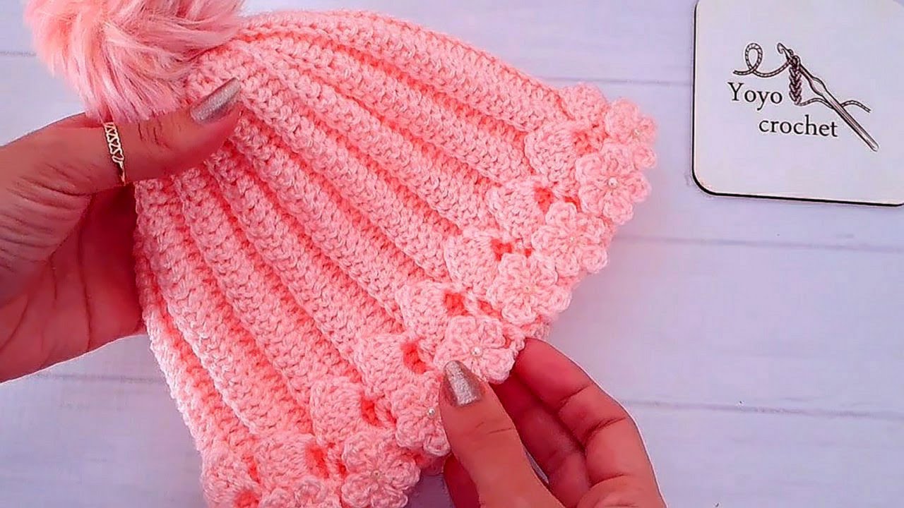 كروشية طاقية / قبعة  بناتى أطفال سهلة للمبتدئين - How to make a crochet hat
