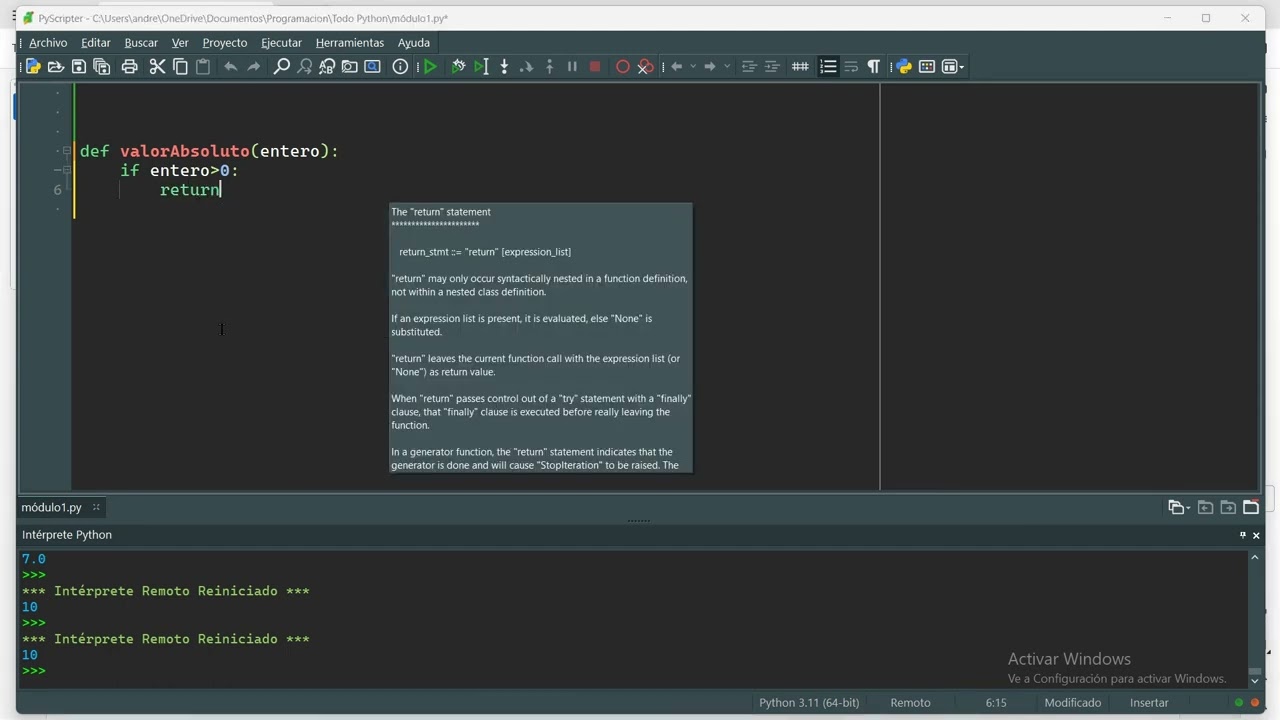 Funcion Valor absoluto de un numero en Python