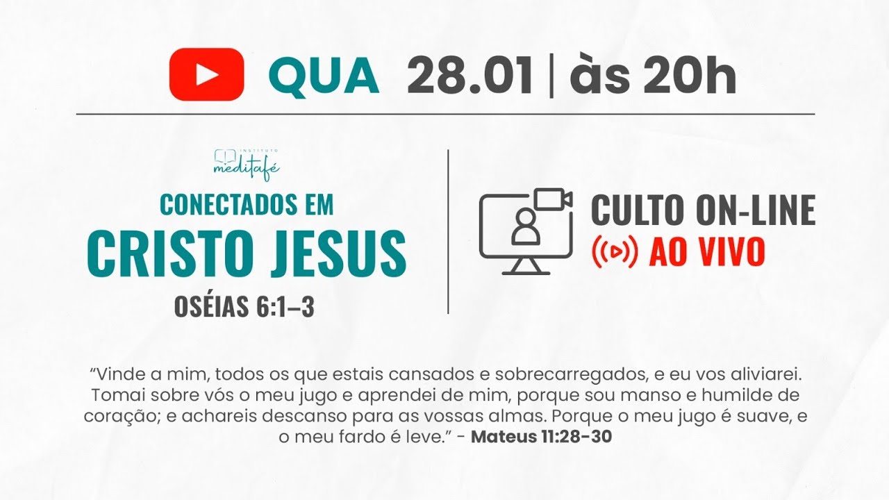 Culto Conectados em Cristo Jesus | 28/01/2026 - 20h Oséias 6:1–3 - Esta entre o ouvir e o Conhecer?