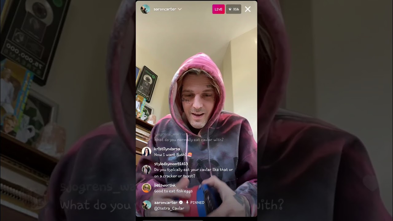 aaron carter spills caviar everywhere and eats it from the floor