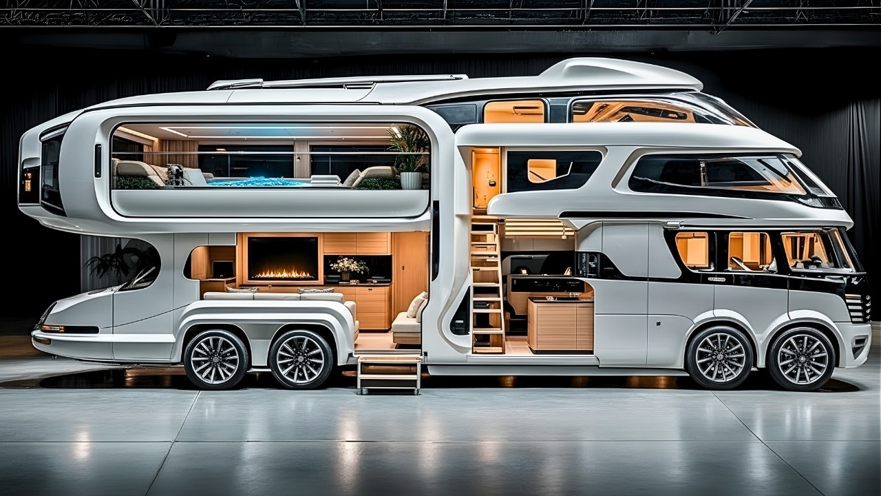 AUTOCARAVANAS TAN EXCÉNTRICAS que tienen jacuzzi burbujeante y chimeneas que arden sobre ruedas