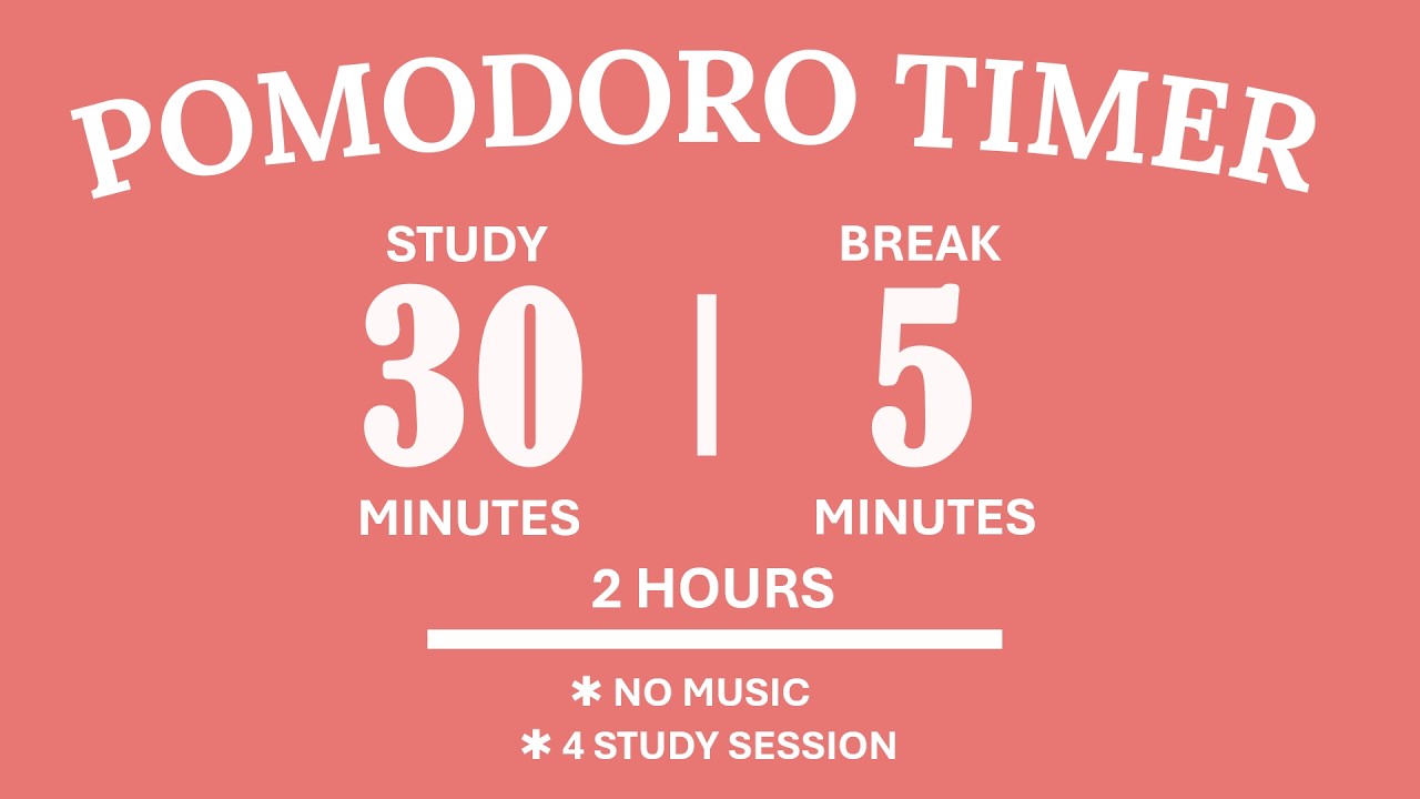 30/5 Pomodoro Timer 🌺  2 Hours study | No music | Soft Aesthetic | Pastel Red Timer