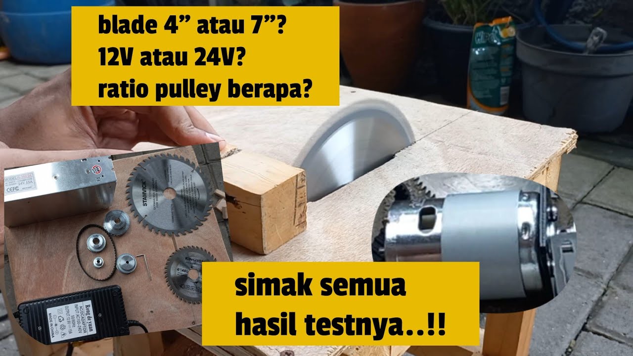 DIY mini table saw with 895dc motor*part 2,test perbandingan rasio pulley dan power supply