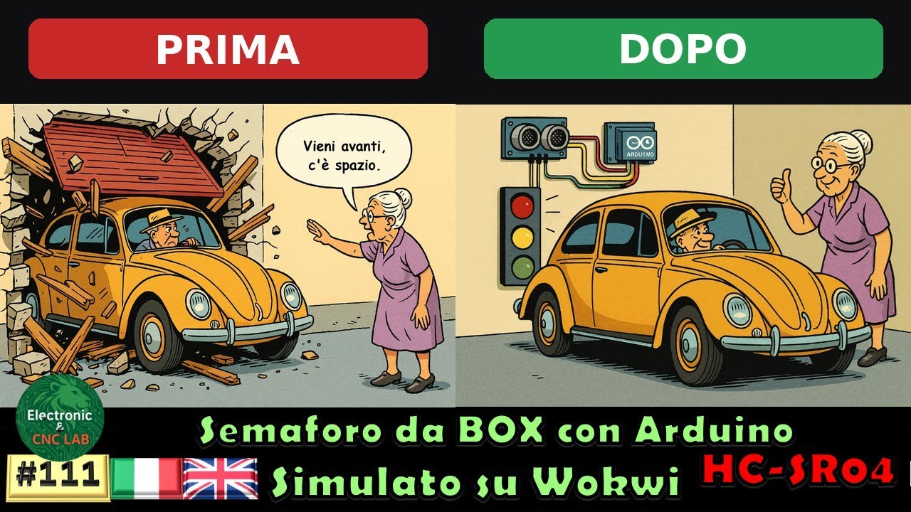 111_Semaforo da BOX con Arduino (HC-SR04) - Simulato su Wokwi