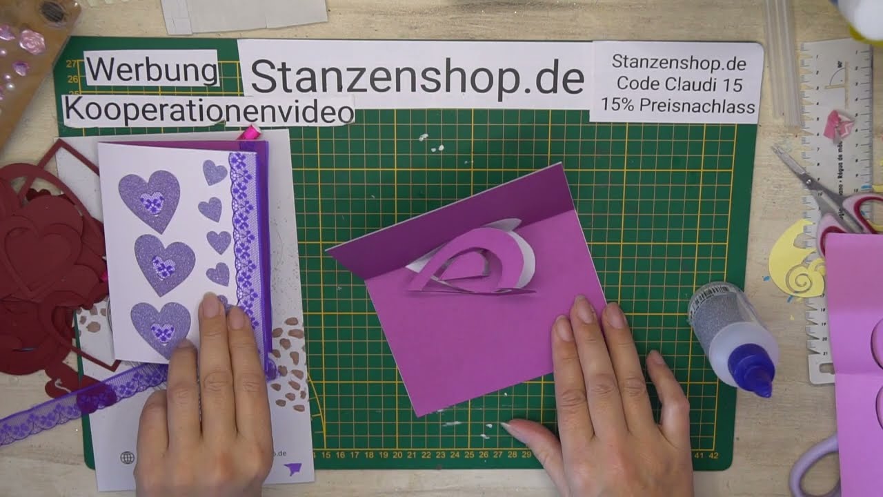 4 Karten mit Herz .Mit Stanze vom Stanzenshop.