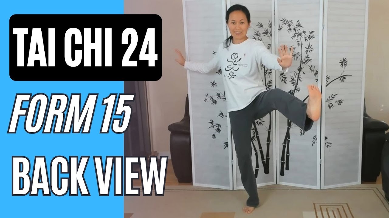 Tai Chi 24, Form 15 Turn & Kick with Left Heel Back View