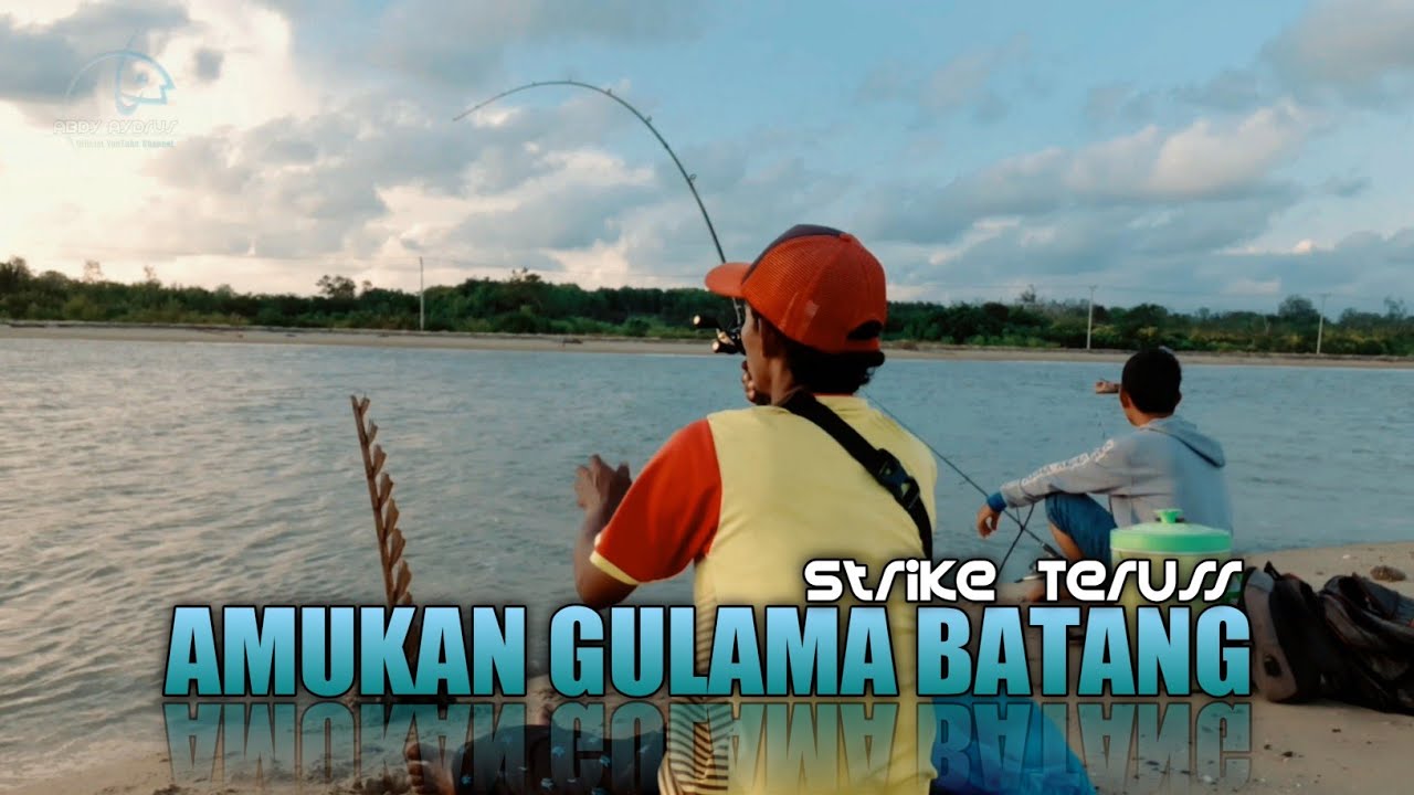 Mancing Ikan Gulama Batang di Pinggir Pantai || Strike Terus