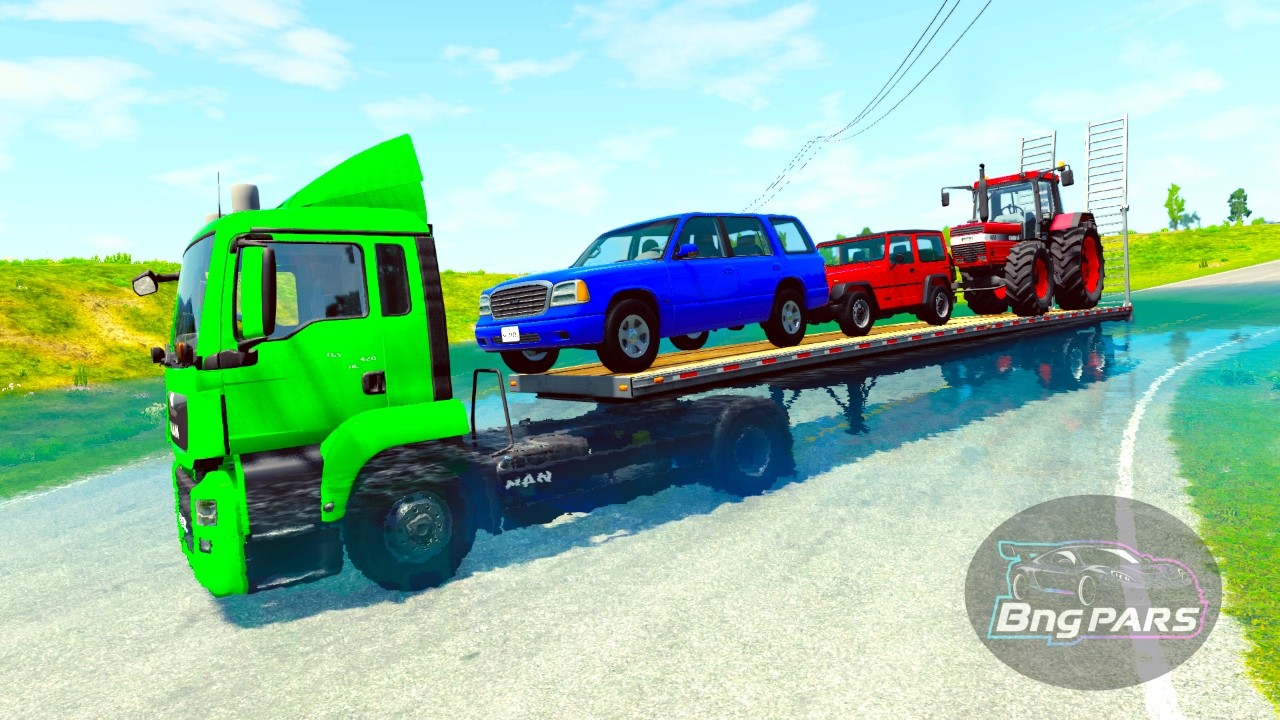 Flatbed Truck McQueen Transportation with Truck - Pothole vs Car #1 BeamNG.Drive Gameplay #BngPARs