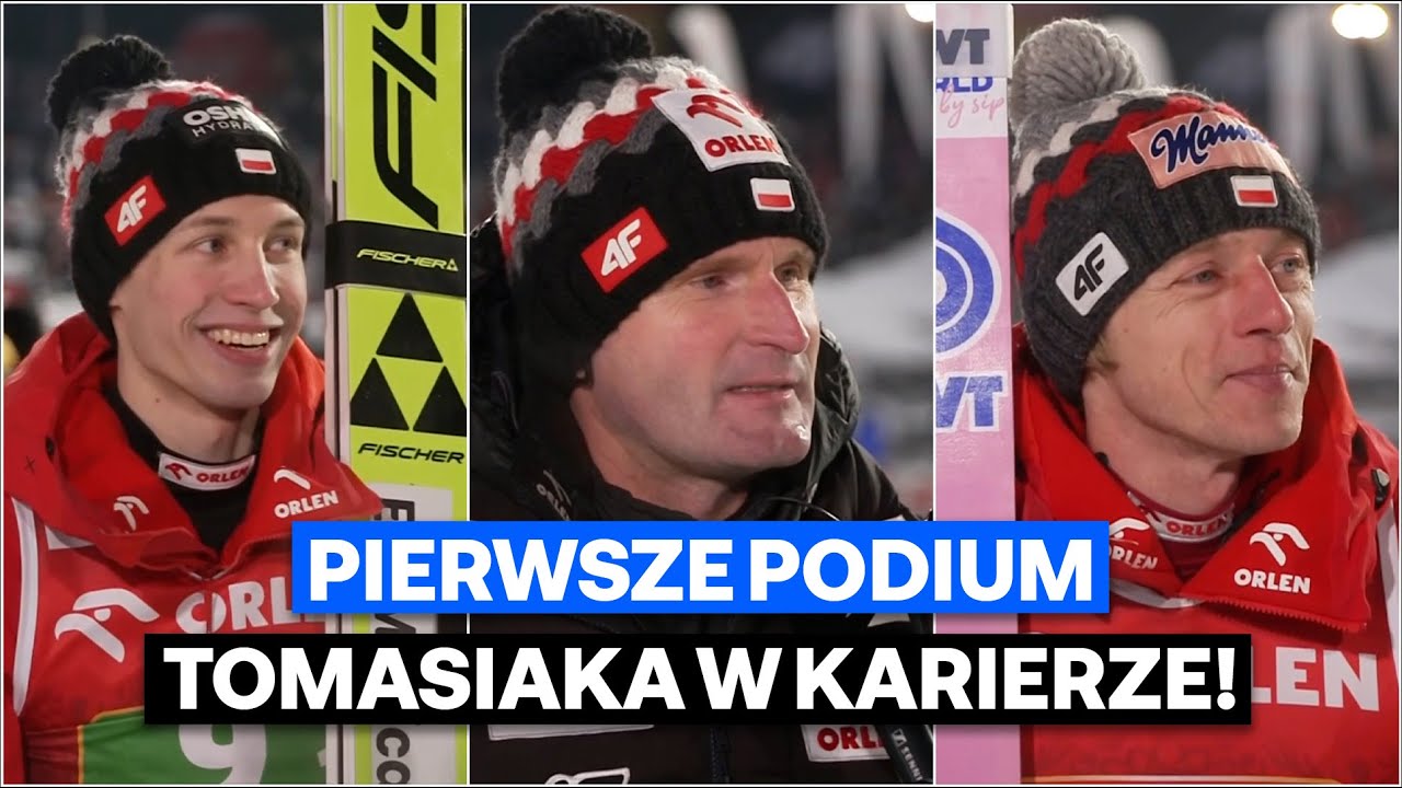Dawid Kubacki, Kacper Tomasiak i Maciej Maciusiak po konkursie superduet&oacute;w w Zakopanem