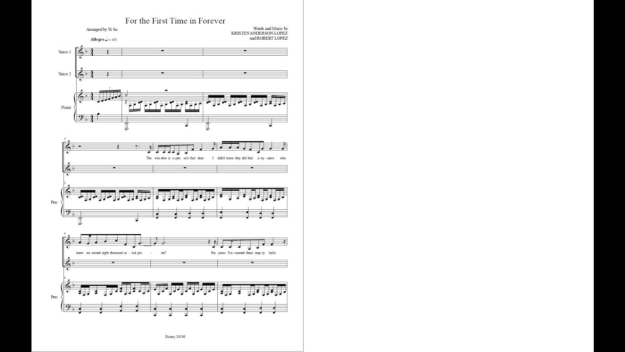 For the First Time in Forever (piano accompaniment/instrumental with sheet music)