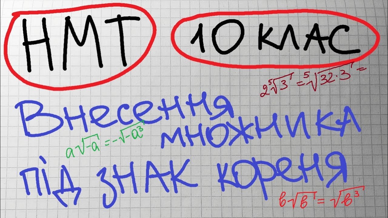 НМТ. 10 кл. Внесення множника під знак кореня n-го степеня. Приклади. Пояснення.