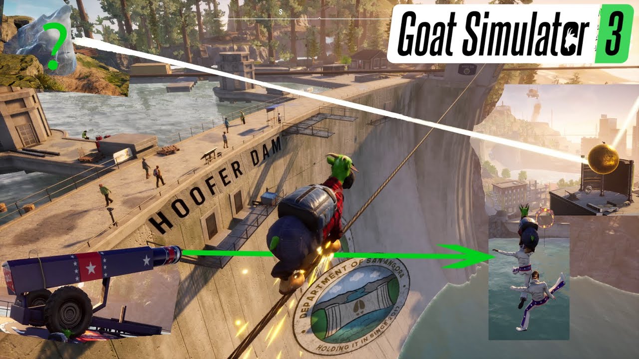 Staudamm, Ziege aus Kanone schiessen, Heiliger Strahl schmilzt Eisberg - Goat Simulator 3 - 10