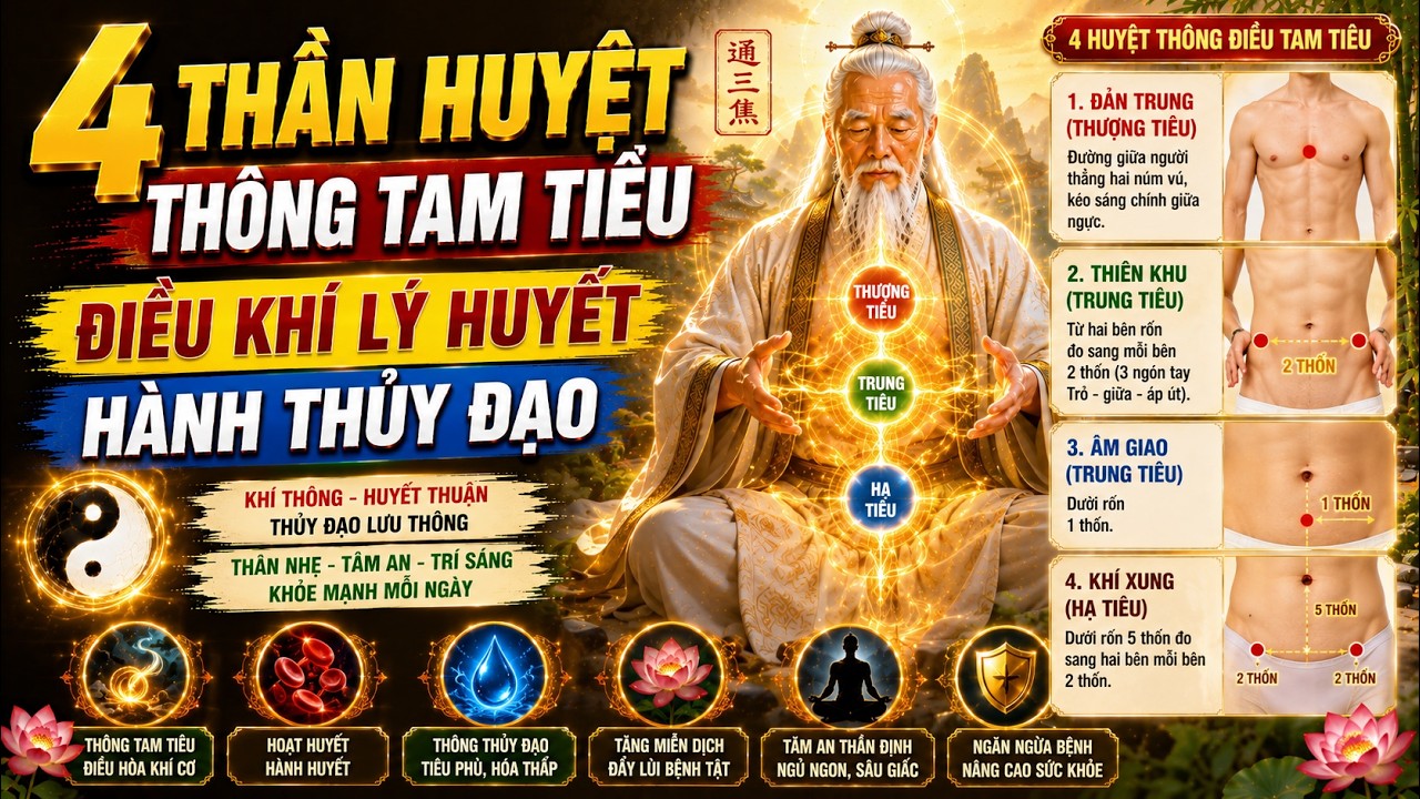 4 THẦN HUYỆT THÔNG TAM TIÊU Khai thông khí điều thủy đạo trị bách bệnh  Bí mật cổ nhân ít người biết