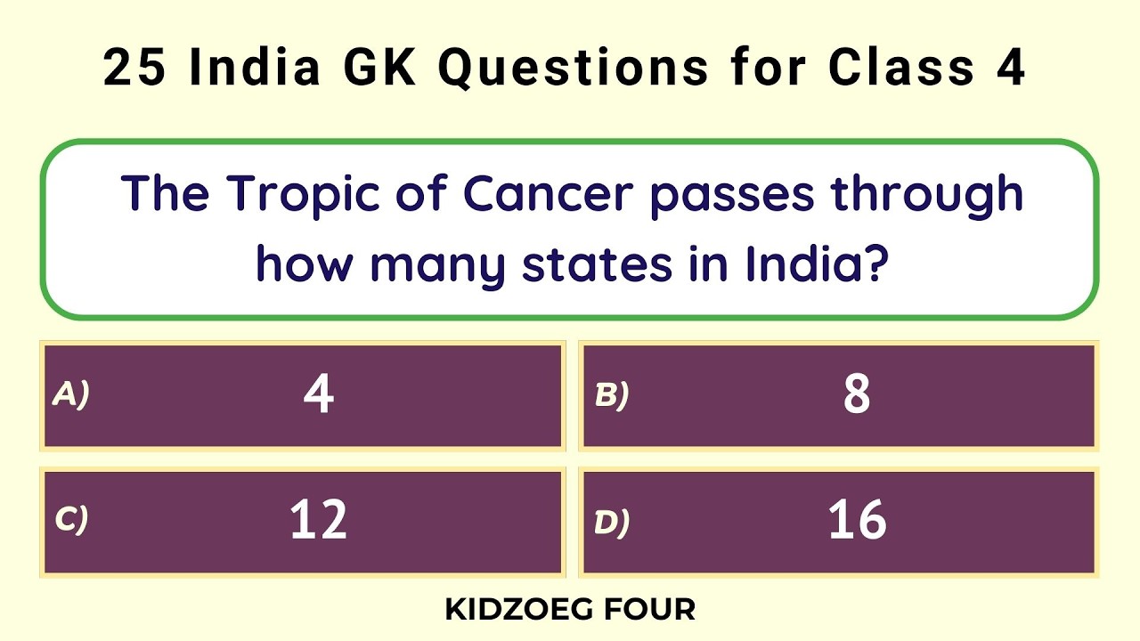 25 India GK Questions for Class 4 | General Knowledge Quiz for Students and Quiz Practice 🇮🇳