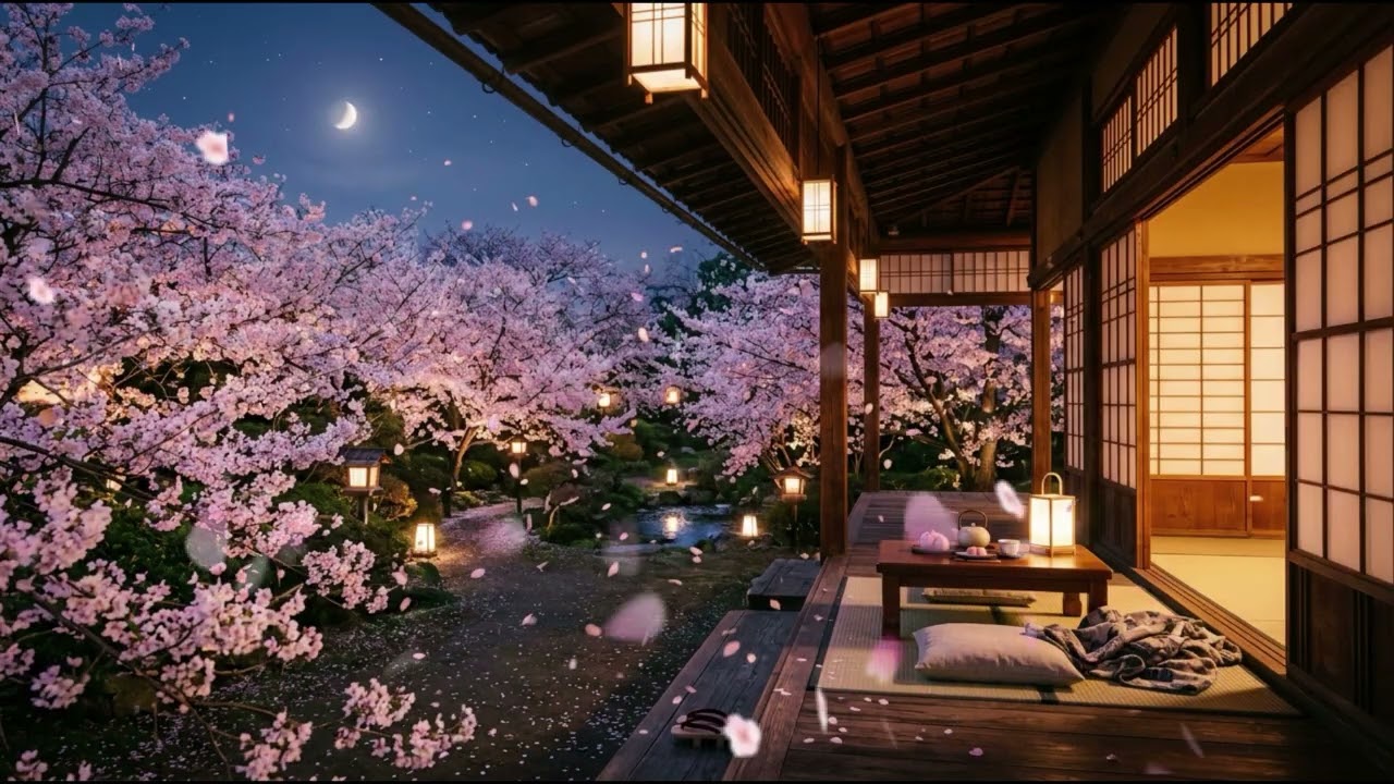 Sakura Engawa Sleep – Lantern Light & Quiet Spring Breeze (8 Hours)