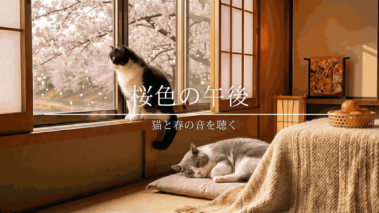 【春の癒しピアノ】猫と眺める桜の午後 🌸 | 勉強・作業用BGM | Relaxing Piano Lo-Fi
