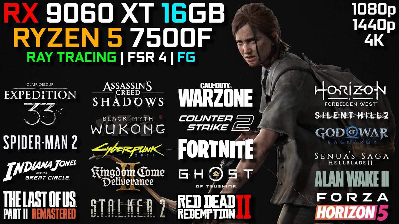RX 9060 XT 16 ГБ + RYZEN 5 7500F | Тестирование в 20 играх | Трассировка лучей + FSR 4 + FG | 108...