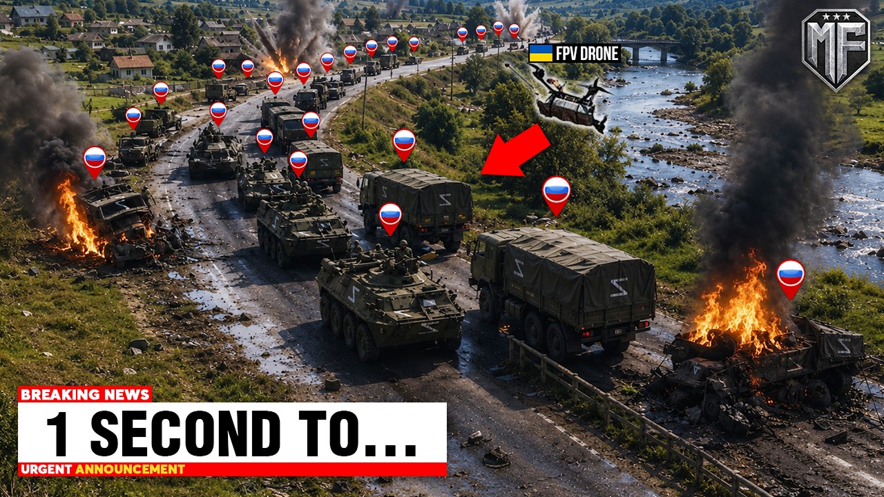 Huge Russian Supply Convoy Entering Crimea Spotted by Ukrainian Drones - Then THIS Happened...