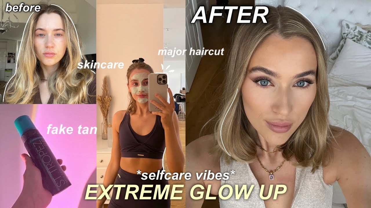 EXTREME GLOW UP TRANSFORMATION: selfcare time (make up + skincare routine, haircut)