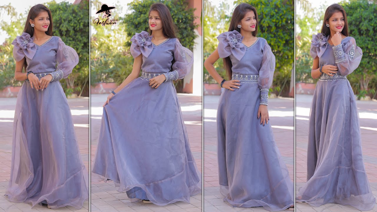 One piece dress cutting and stitching - long gown cutting tutorial #onepiece #longgown #stitching