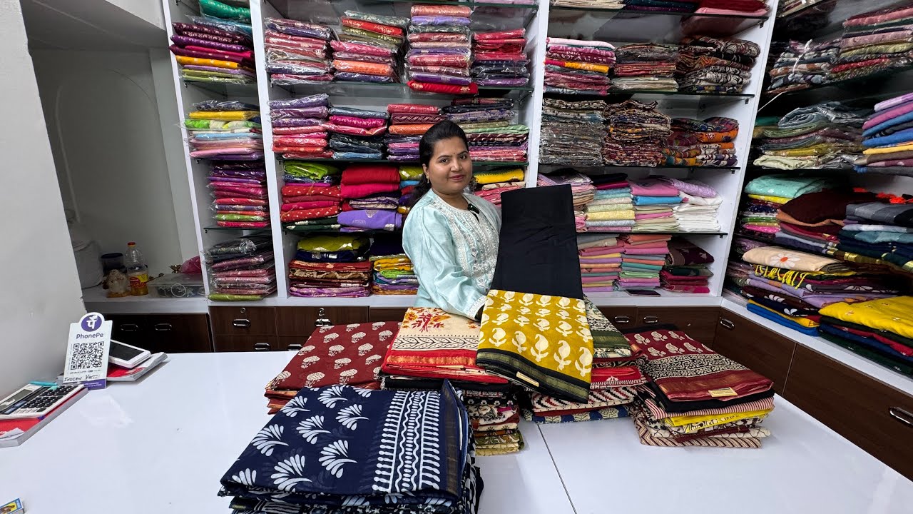 Bangalore Wholesale Saree shop | Chanderi Mul Cotton Ajrakh Print Sarees | Courier Available