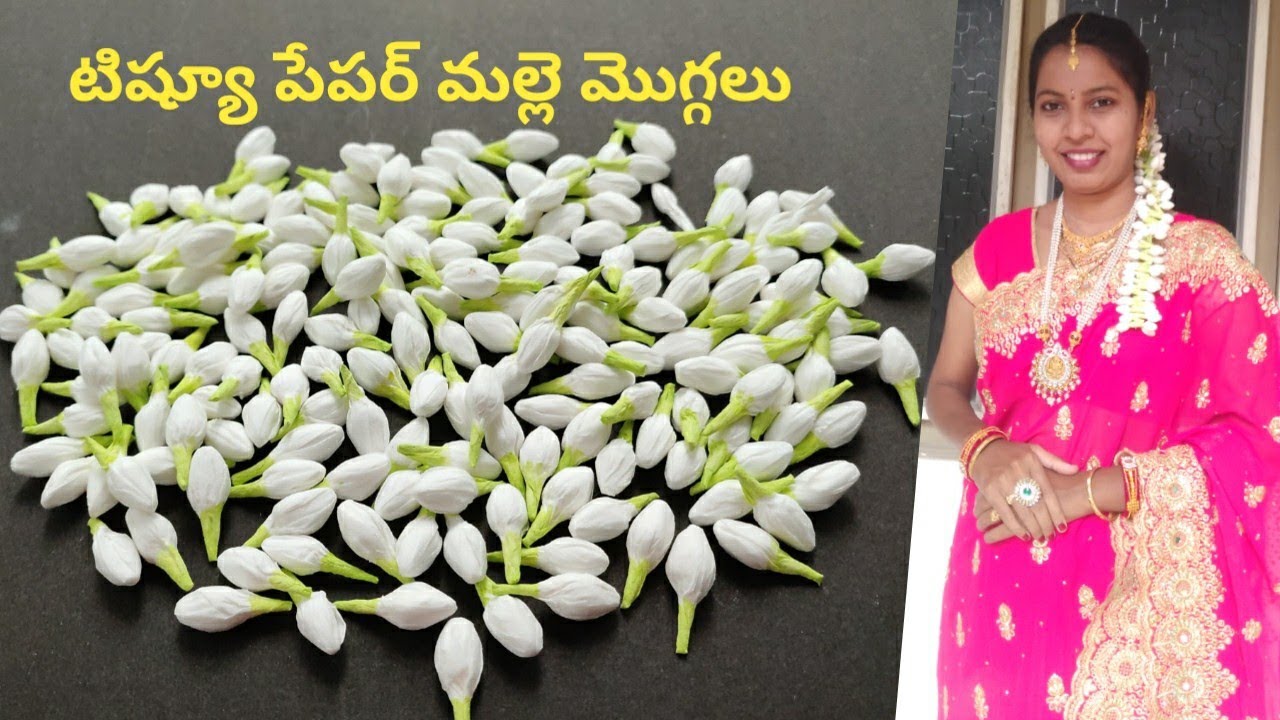 How to make Tissue paper Jasmine buds | Garland (Hara) | DIY Tissue paper Jasmine Buds Flower string